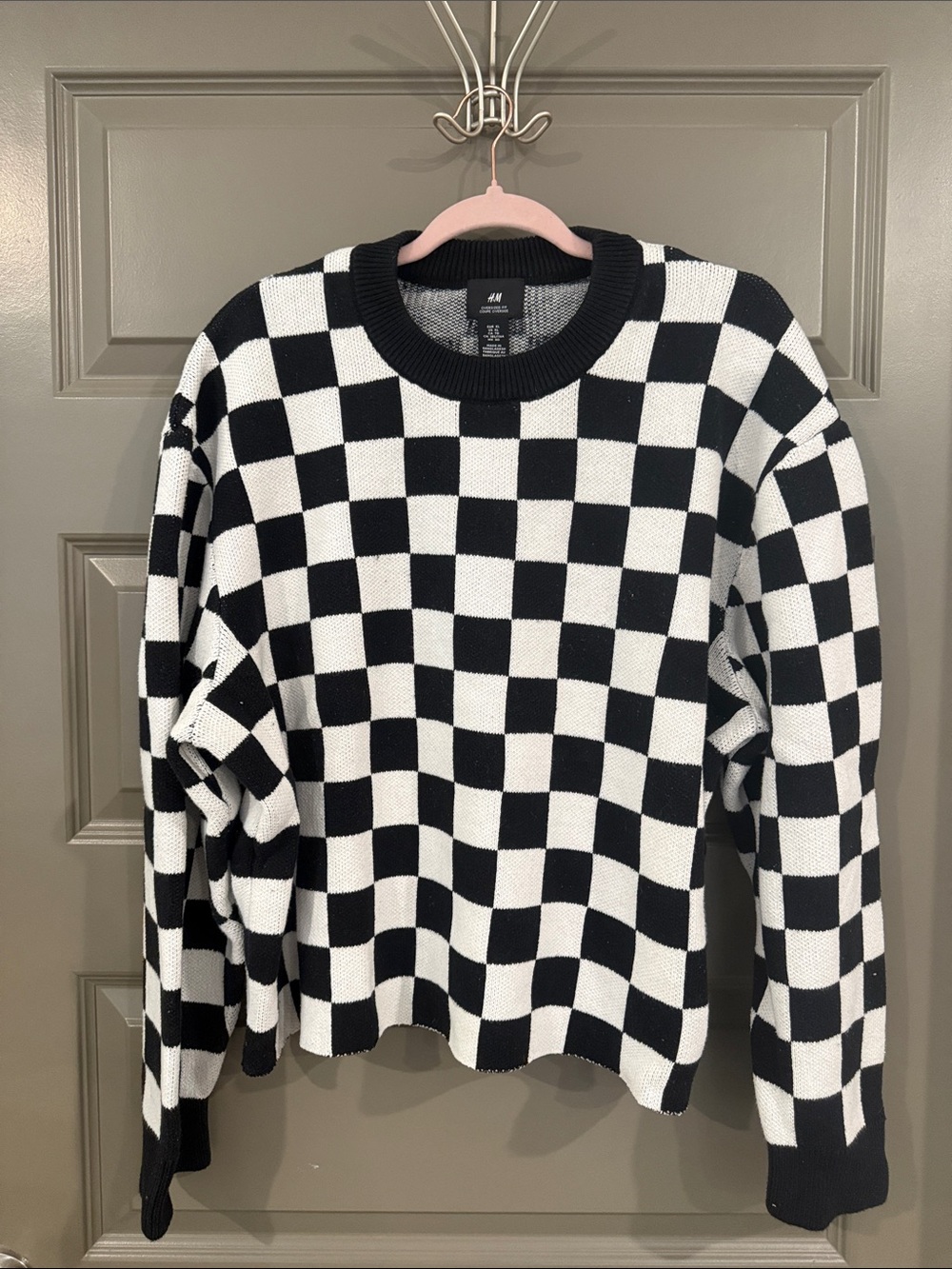H&M Black & White Checkerboard Crewneck Sweater